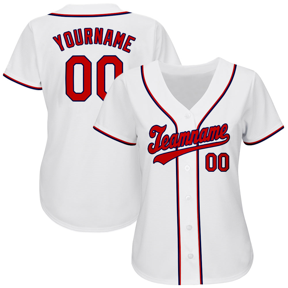 Custom White Red-Navy Authentic Baseball Jersey view 2