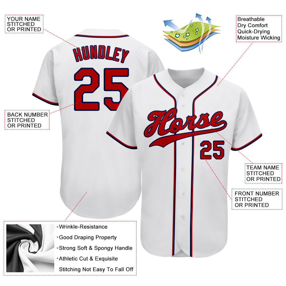Custom White Red-Navy Authentic Baseball Jersey view 3