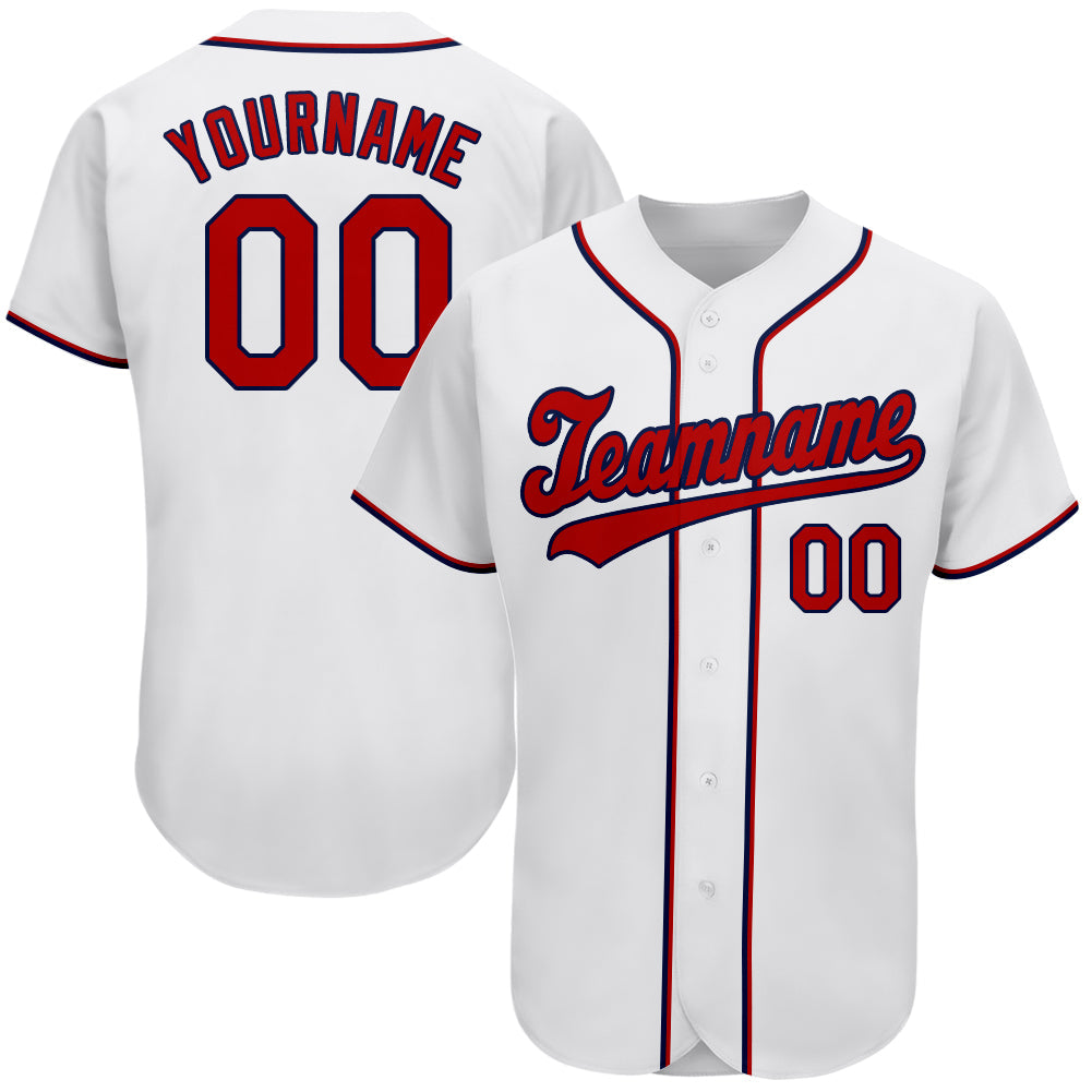 Custom White Red-Navy Authentic Baseball Jersey - Main View