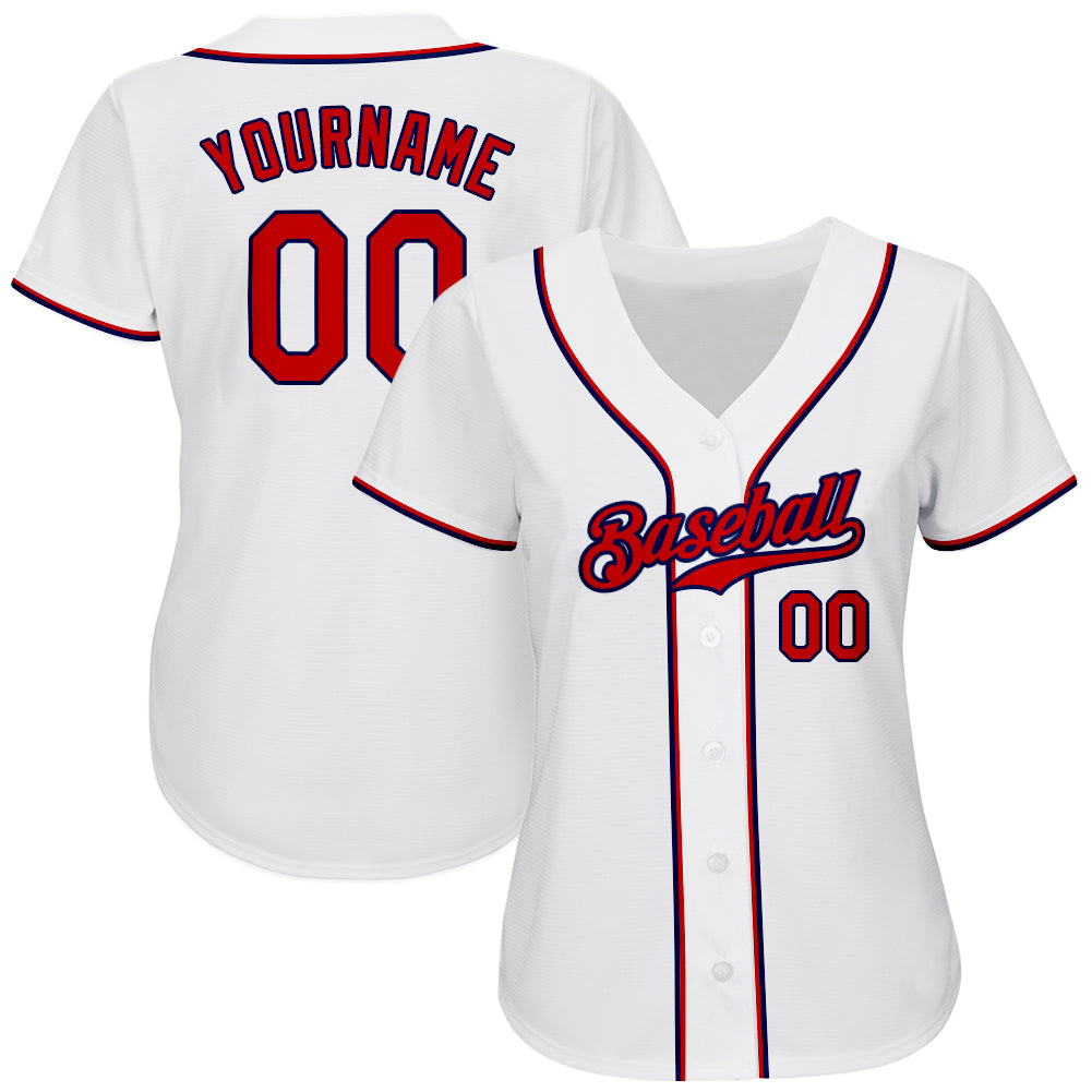 Custom White Red-Navy Authentic Baseball Jersey view 2