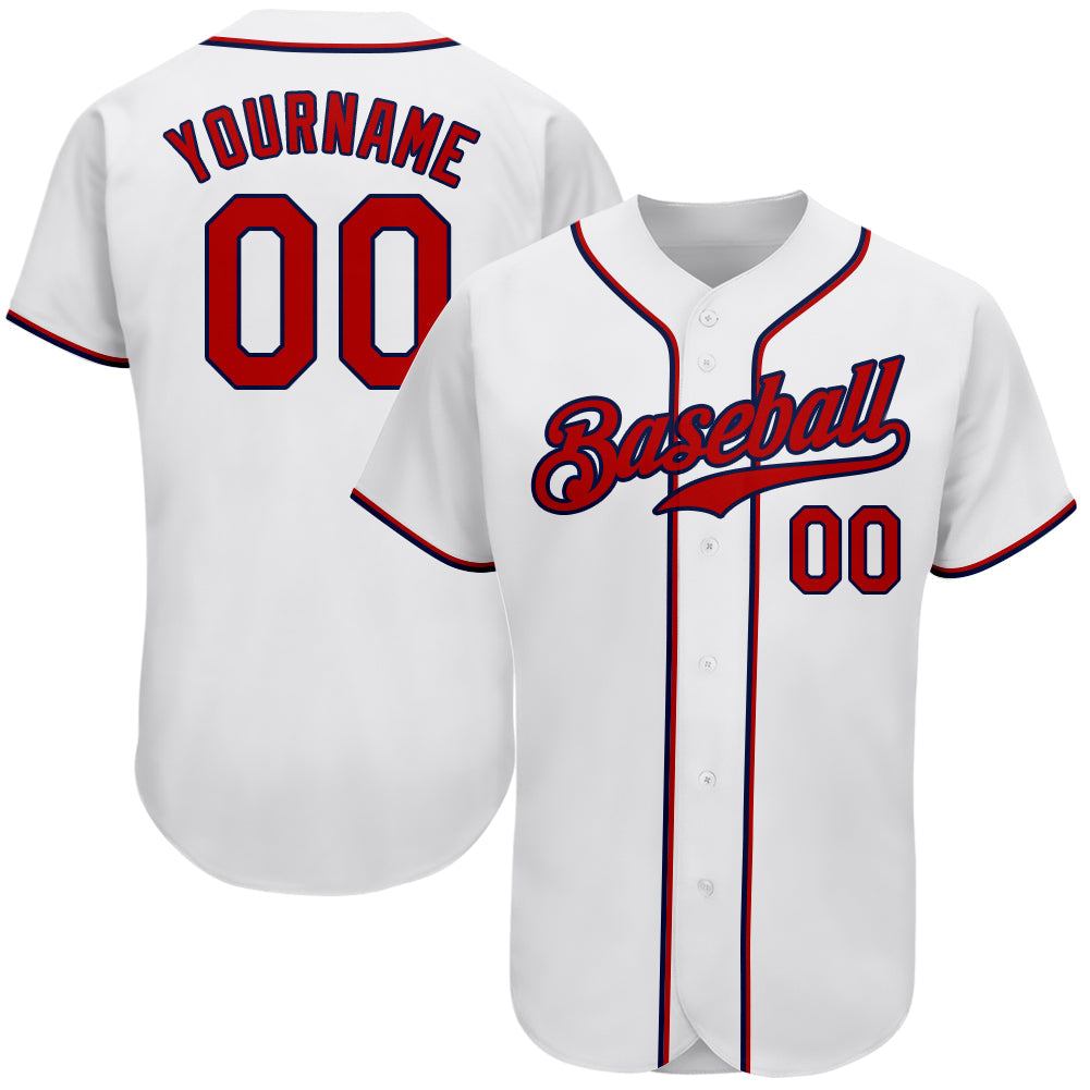 Custom White Red-Navy Authentic Baseball Jersey - Main View