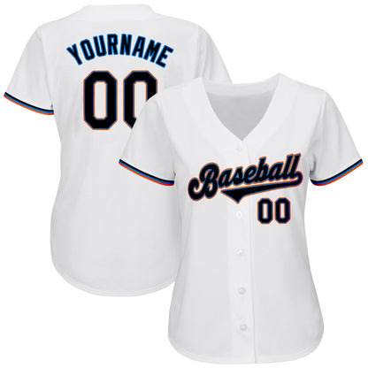 Custom White Black-Powder Blue Authentic Baseball Jersey view 2