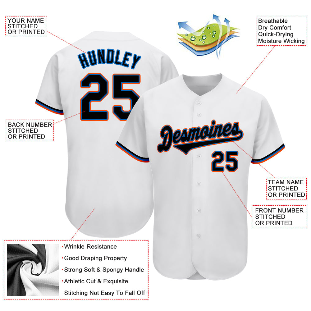 Custom White Black-Powder Blue Authentic Baseball Jersey view 3