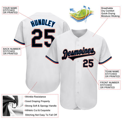 Custom White Black-Powder Blue Authentic Baseball Jersey view 3