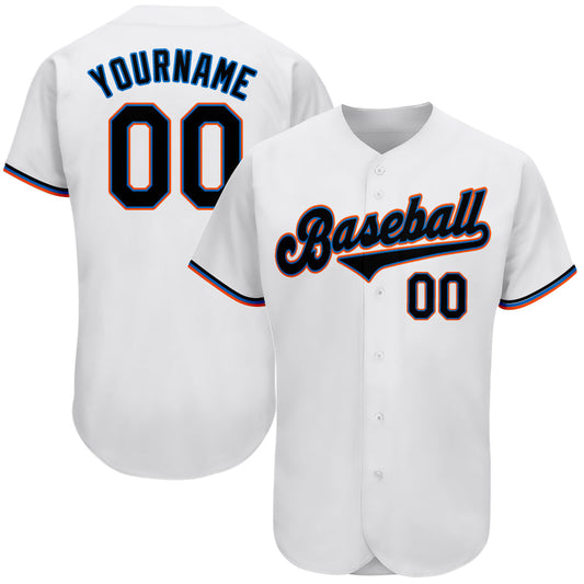 Custom White Black-Powder Blue Authentic Baseball Jersey - Main View