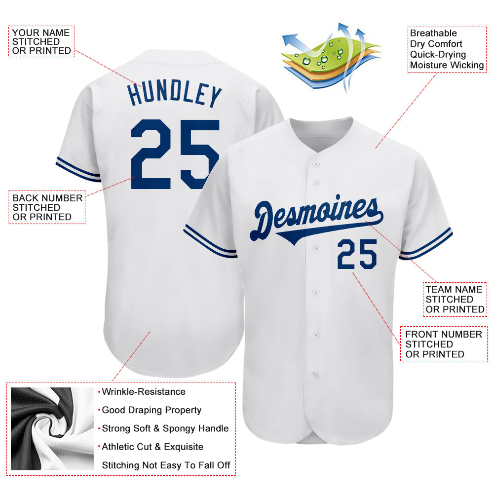 Custom White Royal Authentic Baseball Jersey view 3