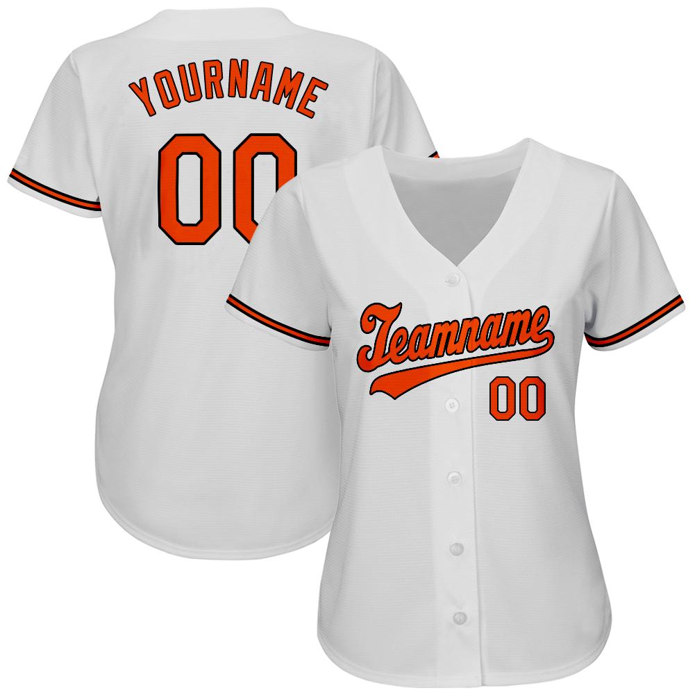 Custom White Orange-Black Authentic Baseball Jersey view 2
