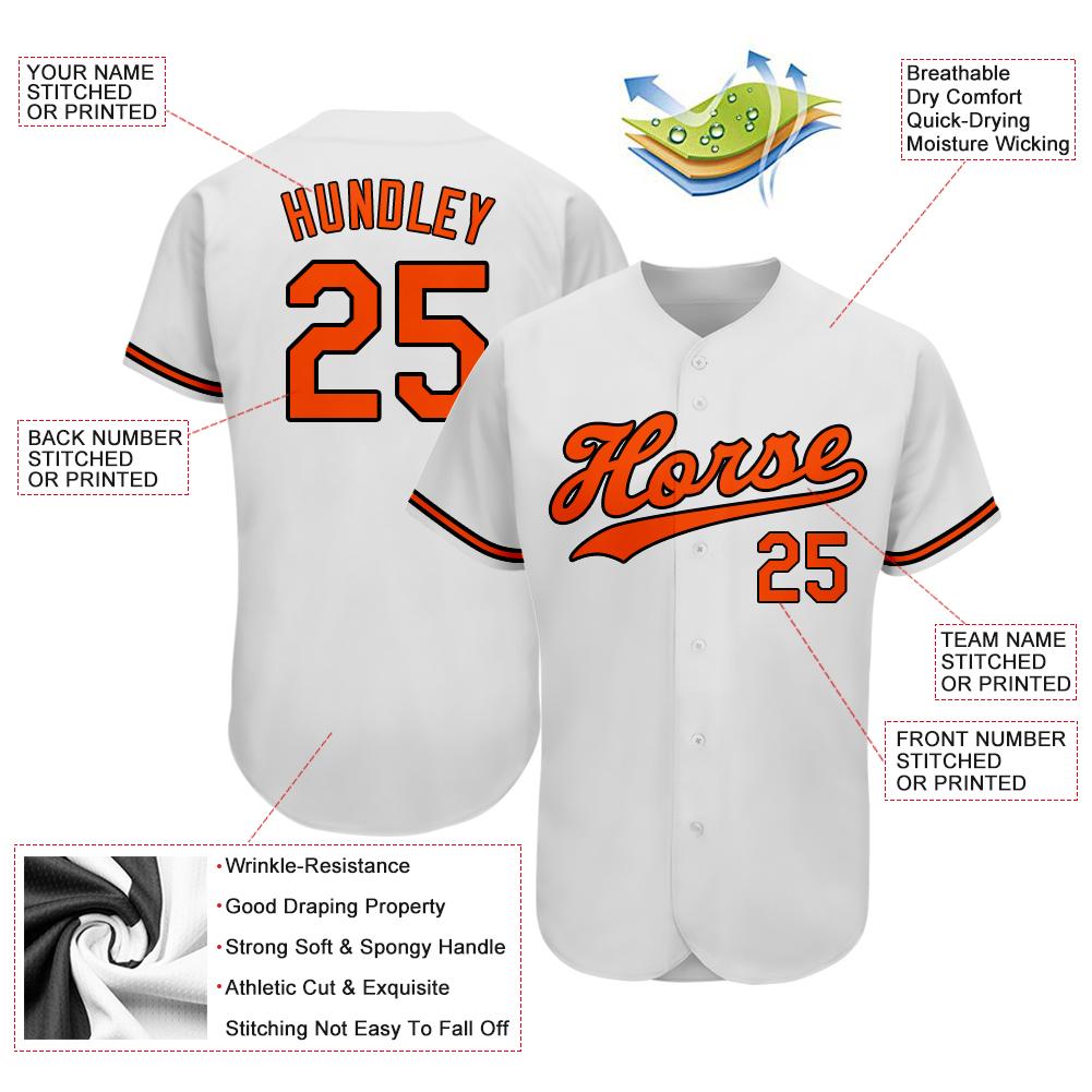 Custom White Orange-Black Authentic Baseball Jersey view 3