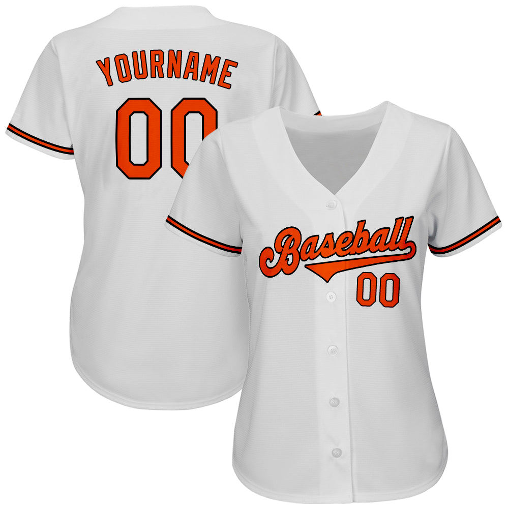 Custom White Orange-Black Authentic Baseball Jersey view 2