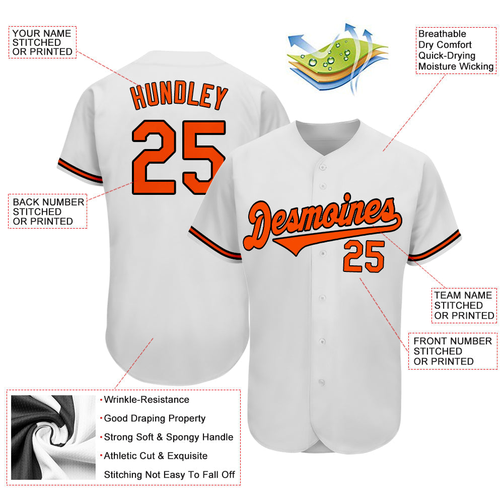 Custom White Orange-Black Authentic Baseball Jersey view 3