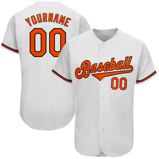 Custom White Orange-Black Authentic Baseball Jersey - Main View