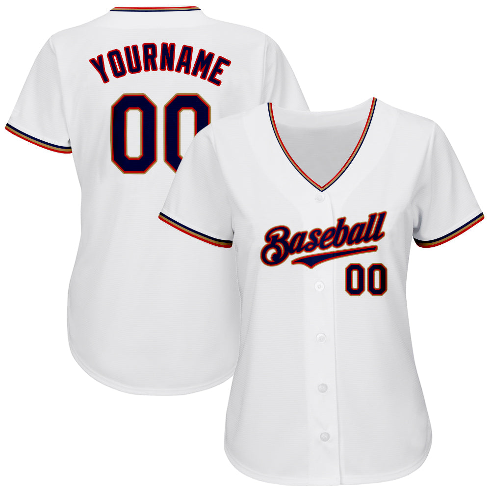 Custom White Navy-Red Authentic Baseball Jersey view 2
