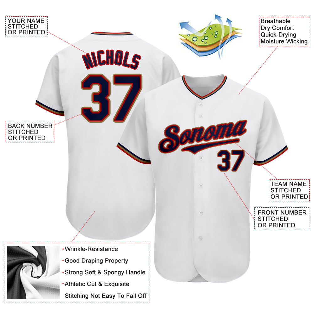 Custom White Navy-Red Authentic Baseball Jersey view 3