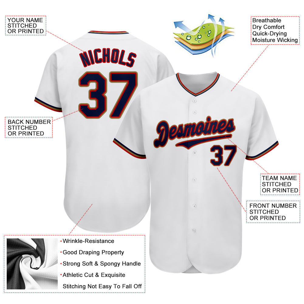 Custom White Navy-Red Authentic Baseball Jersey view 3