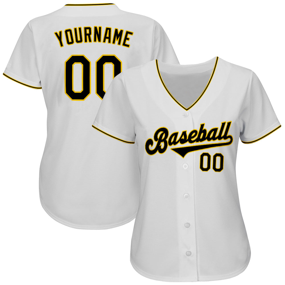 Custom White Black-Gold Authentic Baseball Jersey view 2