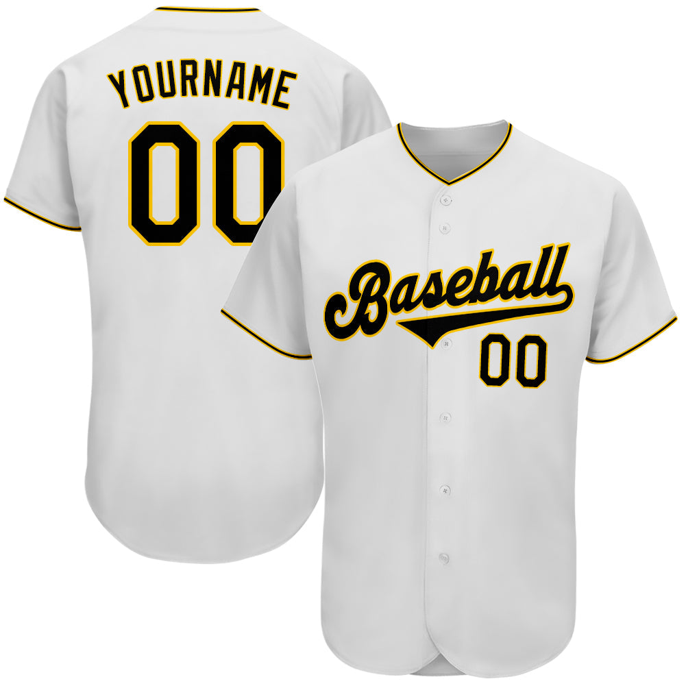 Custom White Black-Gold Authentic Baseball Jersey - Main View