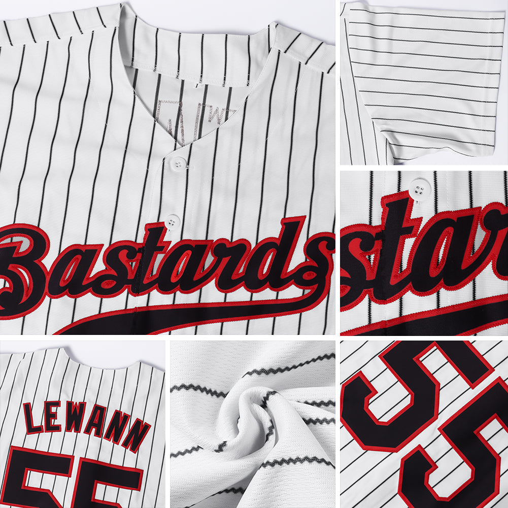 Custom White Black Pinstripe Black-Red Authentic Baseball Jersey view 6