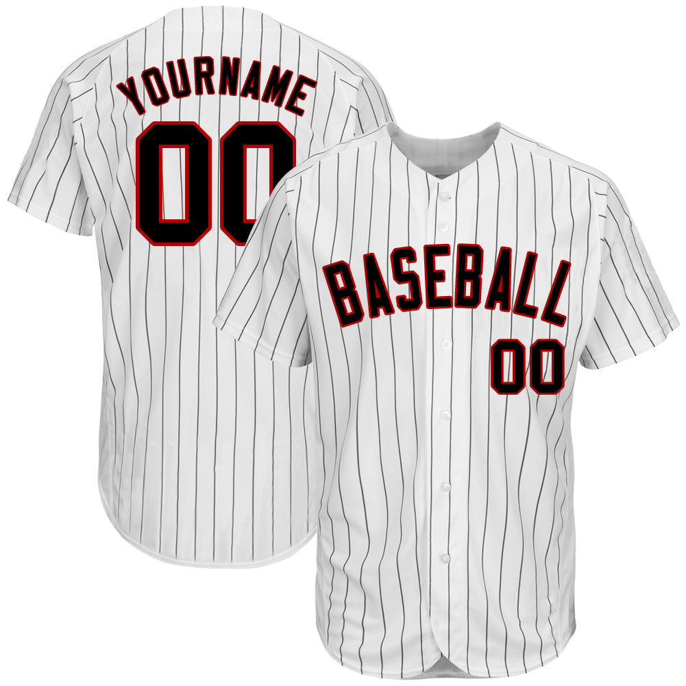 Custom White Black Pinstripe Black-Red Authentic Baseball Jersey - Main View