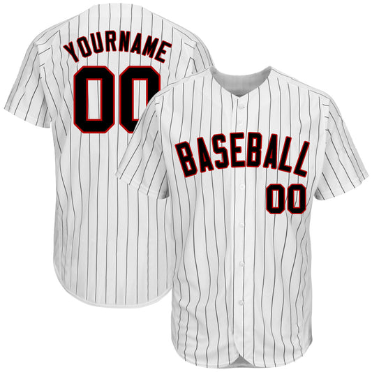 Custom White Black Pinstripe Black-Red Authentic Baseball Jersey - Main View