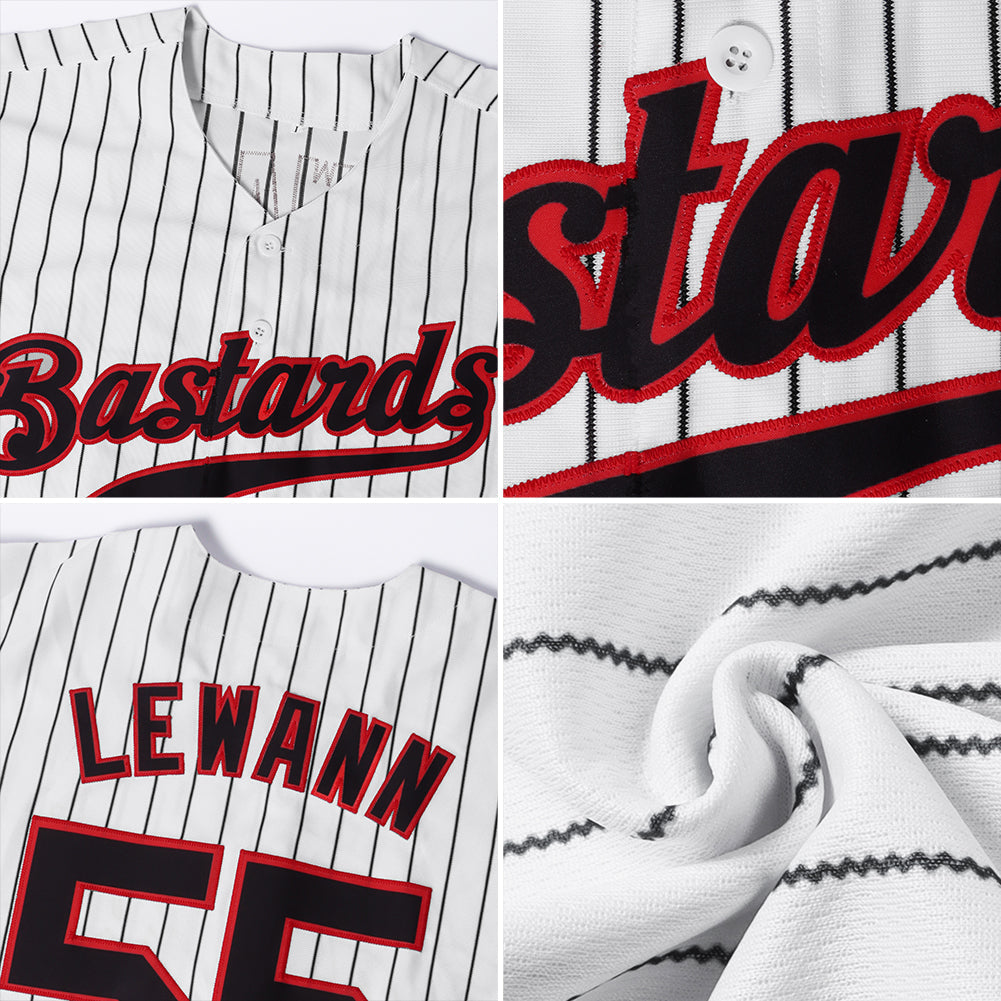 Custom White Black Pinstripe Black-Red Authentic Baseball Jersey view 6