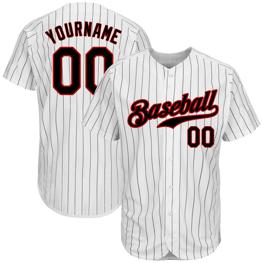Custom White Black Pinstripe Black-Red Authentic Baseball Jersey - Main View