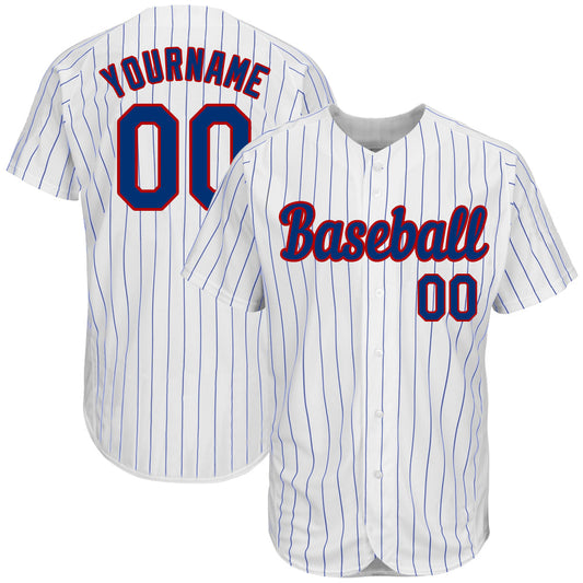 Custom White Royal Pinstripe Royal-Red Authentic Baseball Jersey - Main View