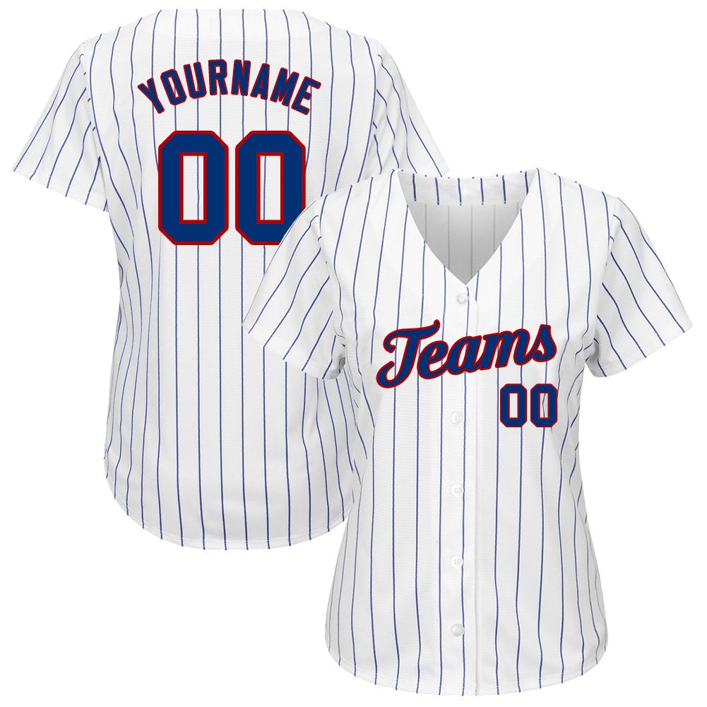 Custom White Royal Pinstripe Royal-Red Authentic Baseball Jersey view 2