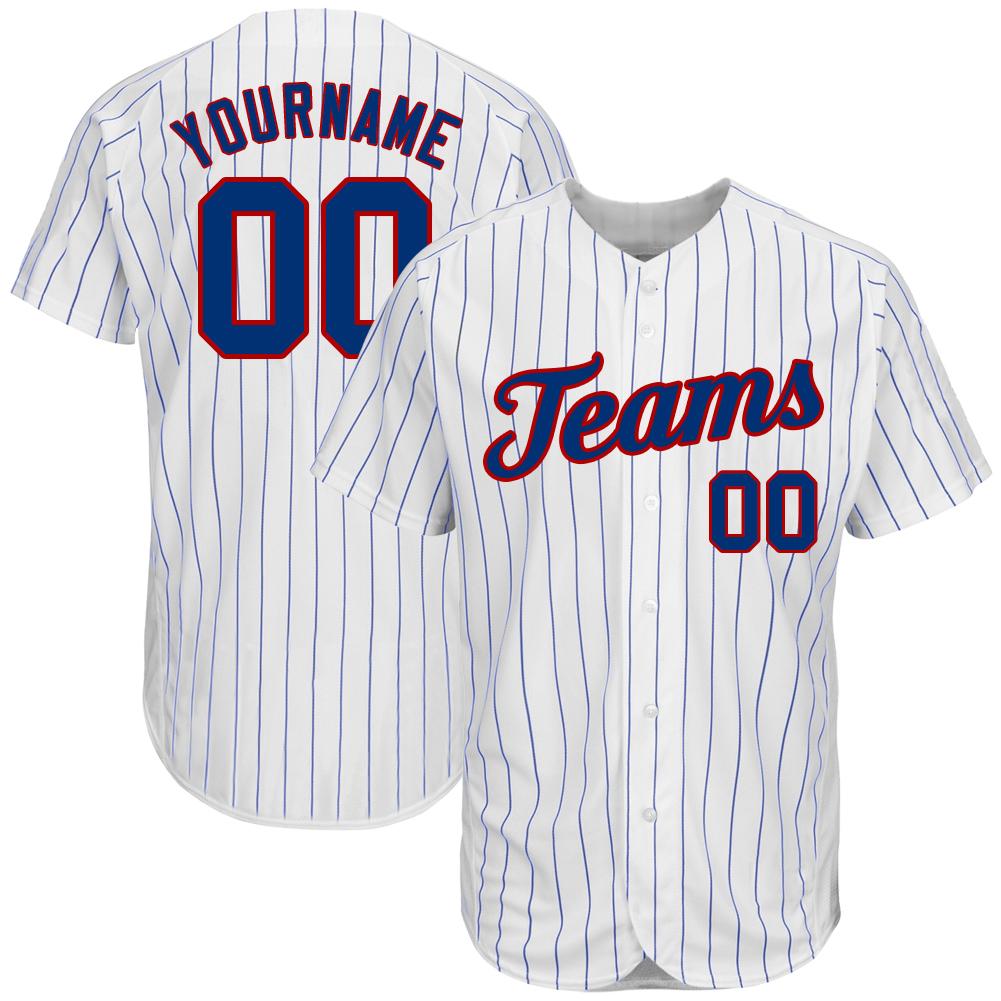 Custom White Royal Pinstripe Royal-Red Authentic Baseball Jersey - Main View