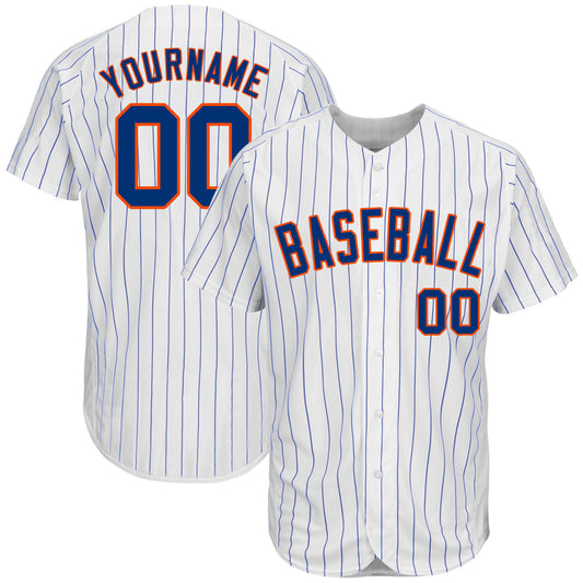 Custom White Royal Pinstripe Royal-Orange Authentic Baseball Jersey - Main View