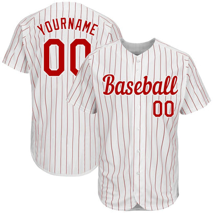 Custom White Red Pinstripe Red-White Authentic Baseball Jersey - Main View