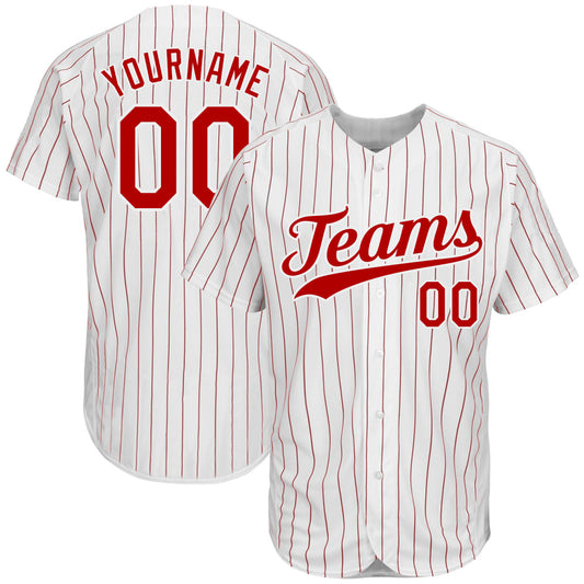 Custom White Red Pinstripe Red-White Authentic Baseball Jersey - Main View