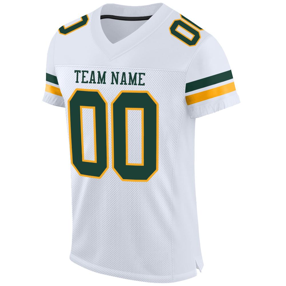 Custom White Green-Gold Mesh Authentic Football Jersey view 2