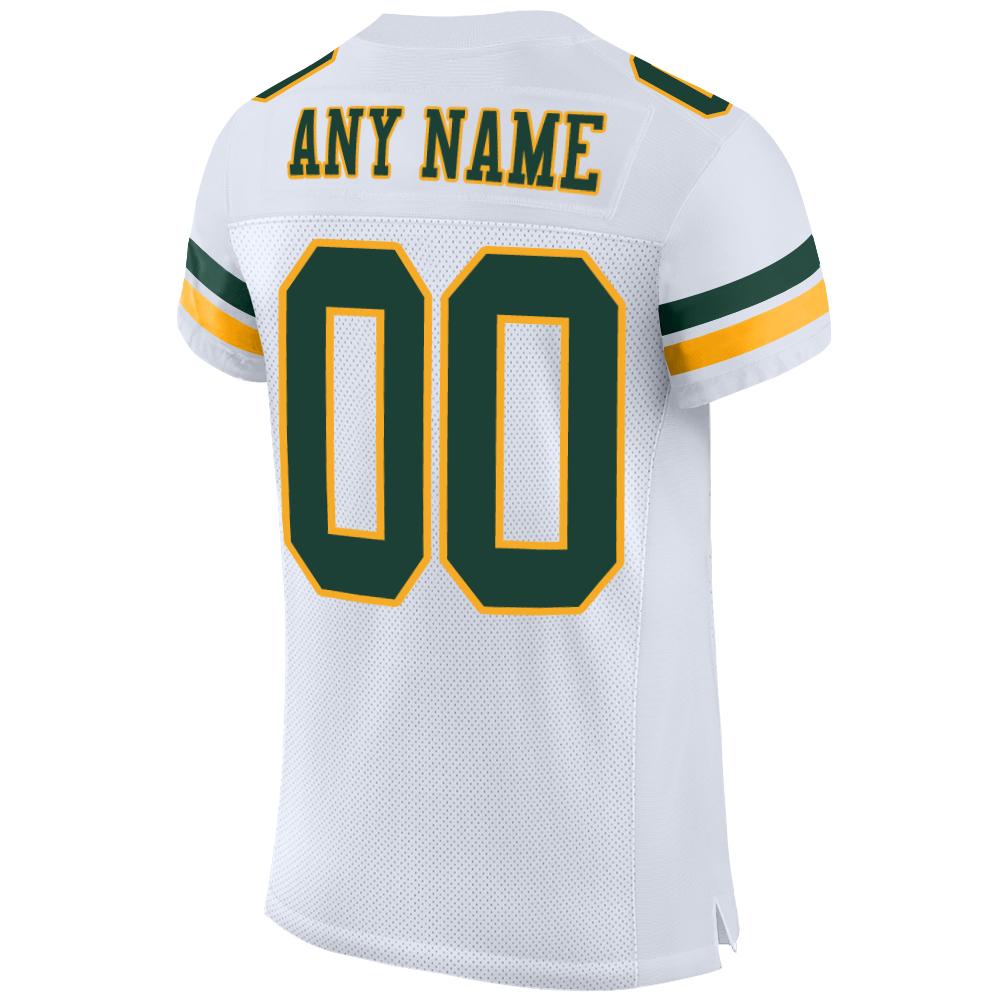 Custom White Green-Gold Mesh Authentic Football Jersey view 3