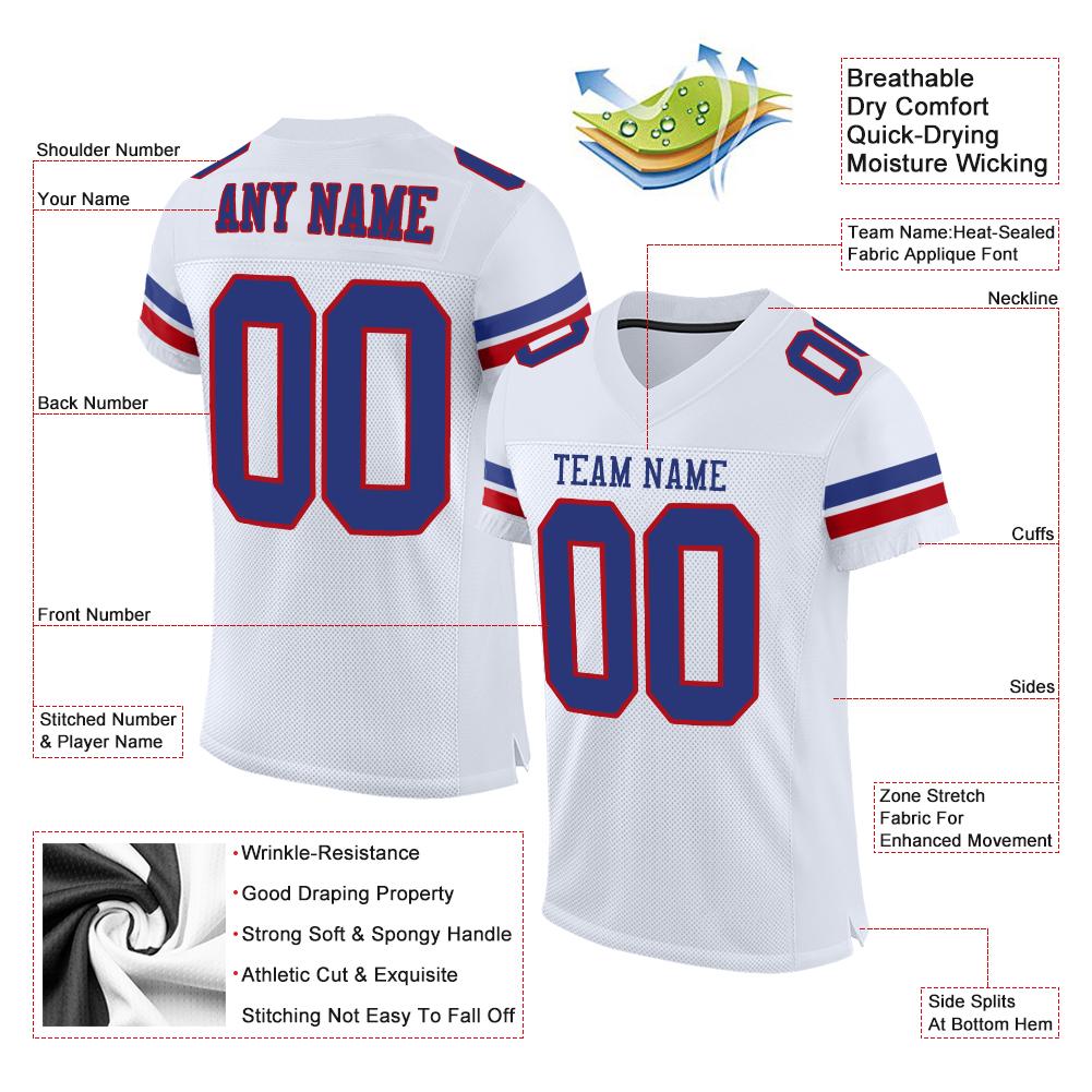 Custom White Royal-Red Mesh Authentic Football Jersey view 4