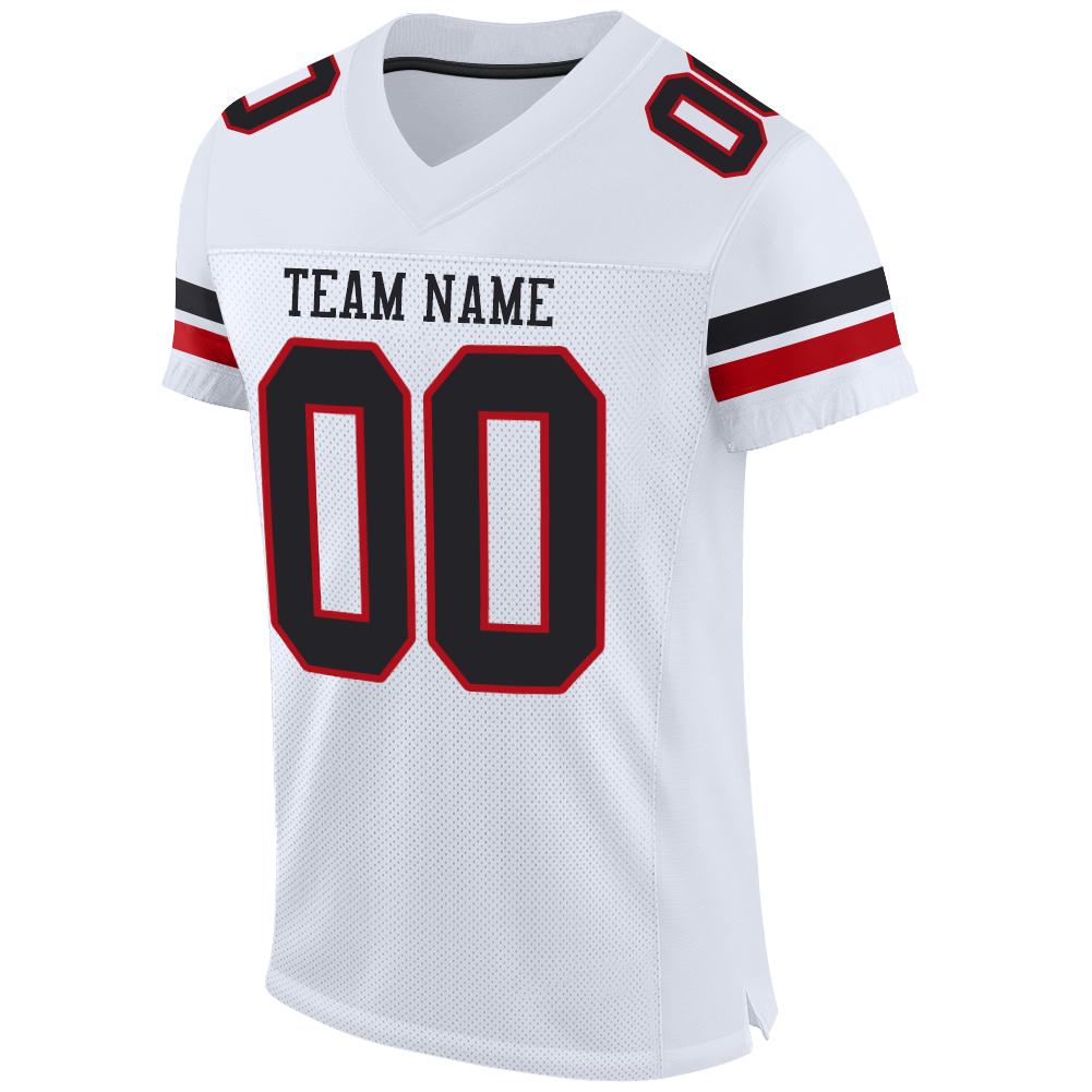 Custom White Black-Red Mesh Authentic Football Jersey view 2