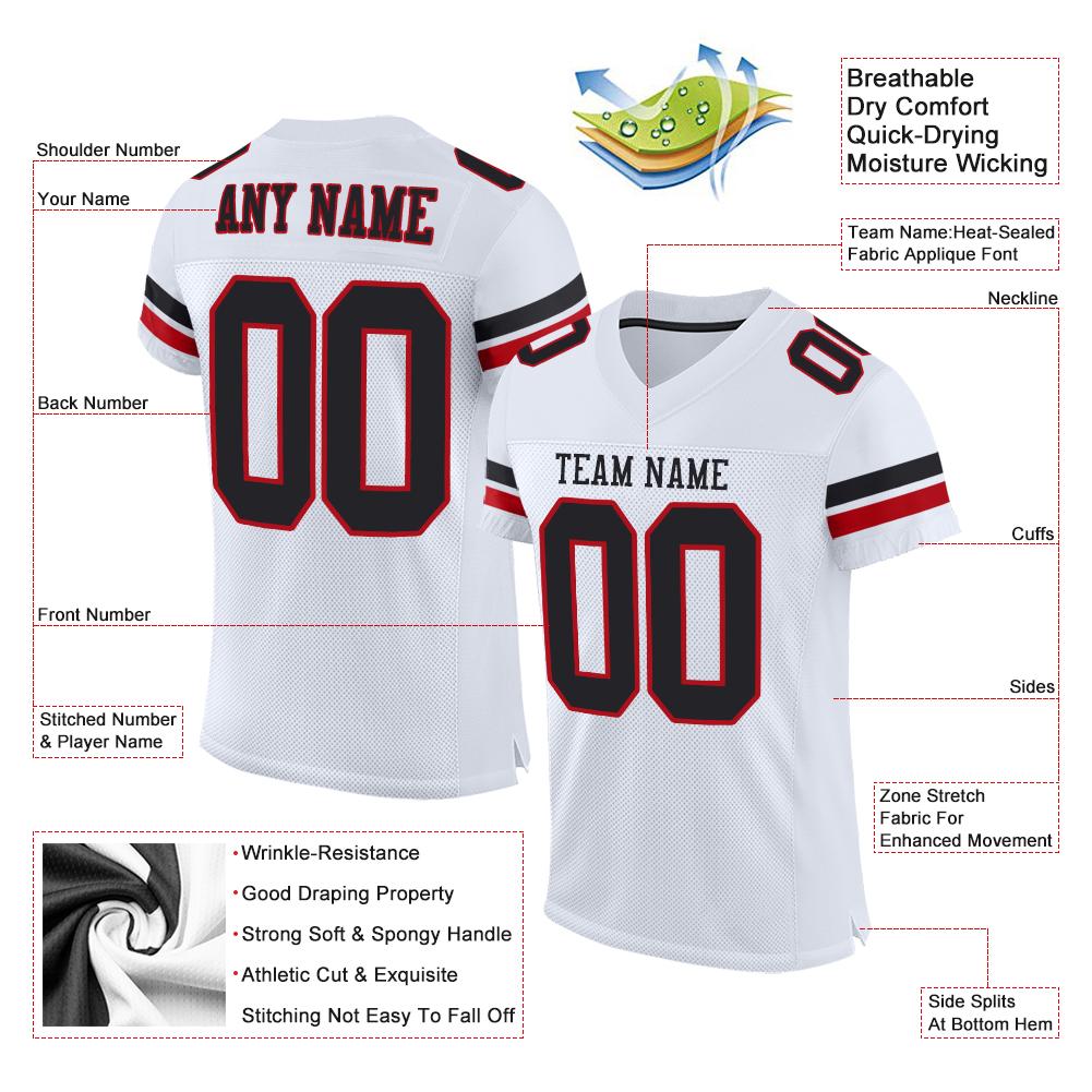 Custom White Black-Red Mesh Authentic Football Jersey view 4