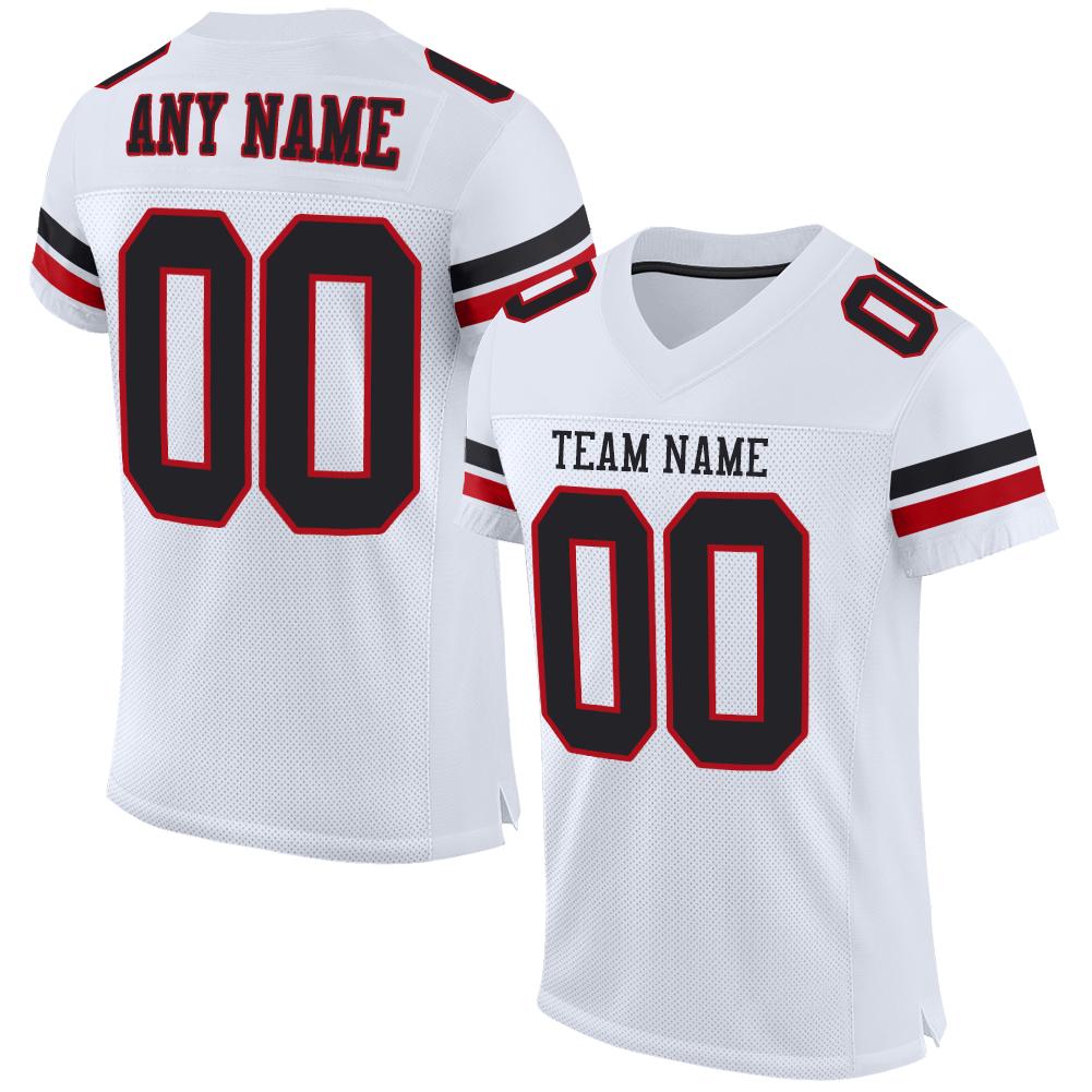 Custom White Black-Red Mesh Authentic Football Jersey - Main View
