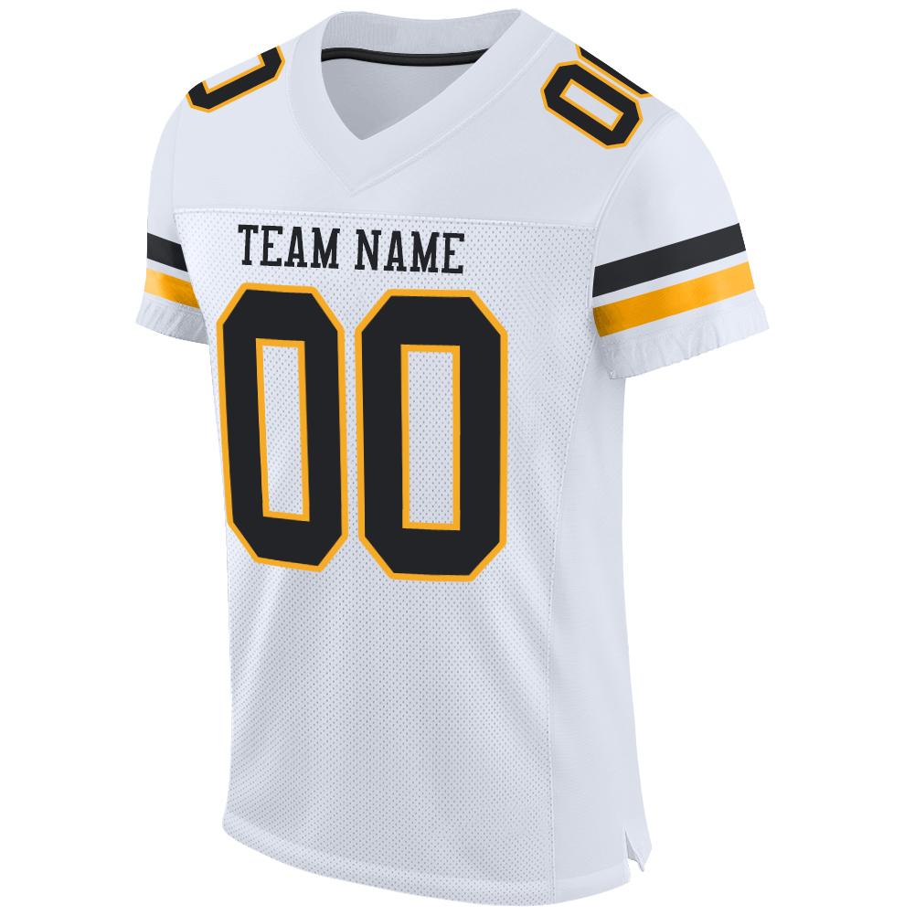 Custom White Black-Gold Mesh Authentic Football Jersey view 2