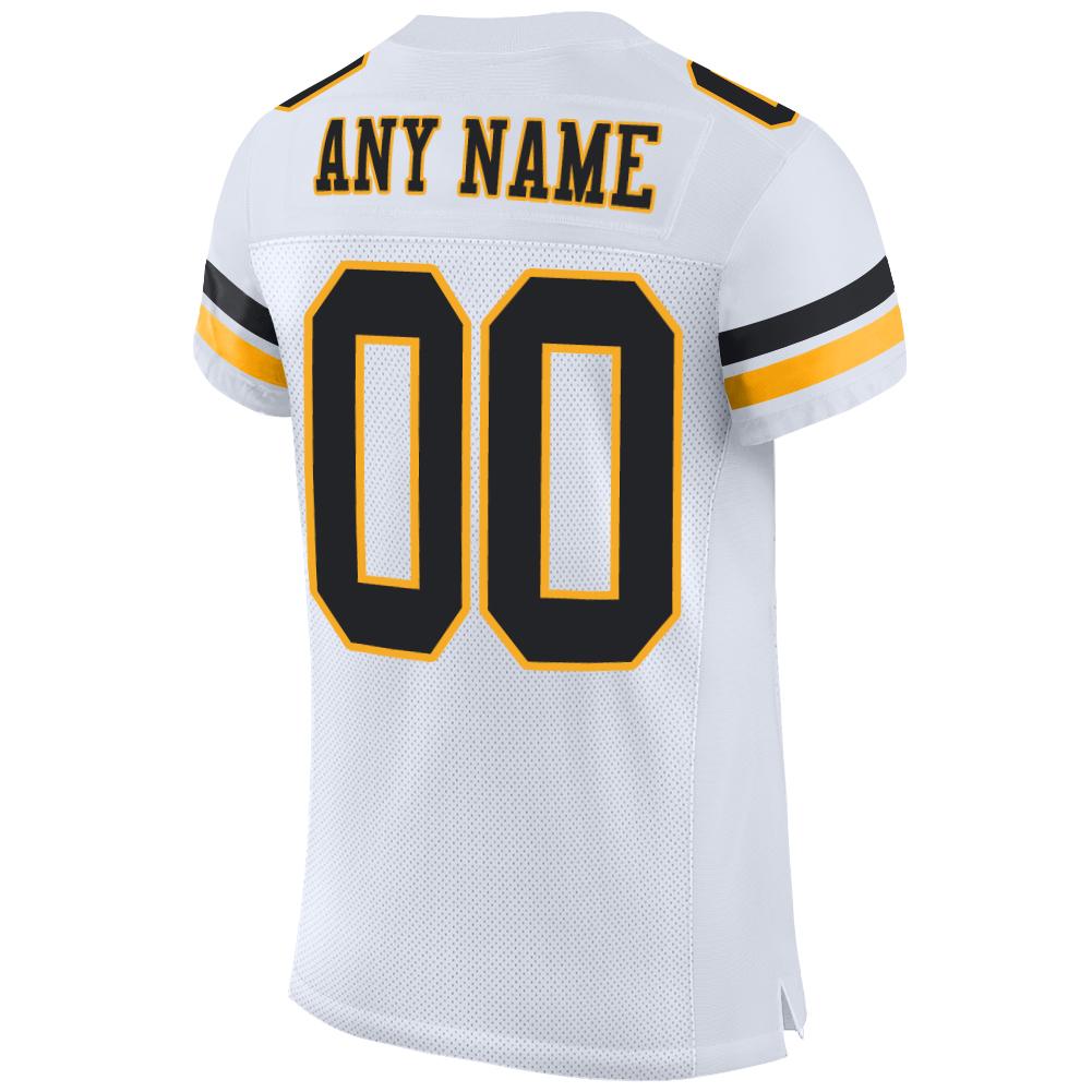 Custom White Black-Gold Mesh Authentic Football Jersey view 3