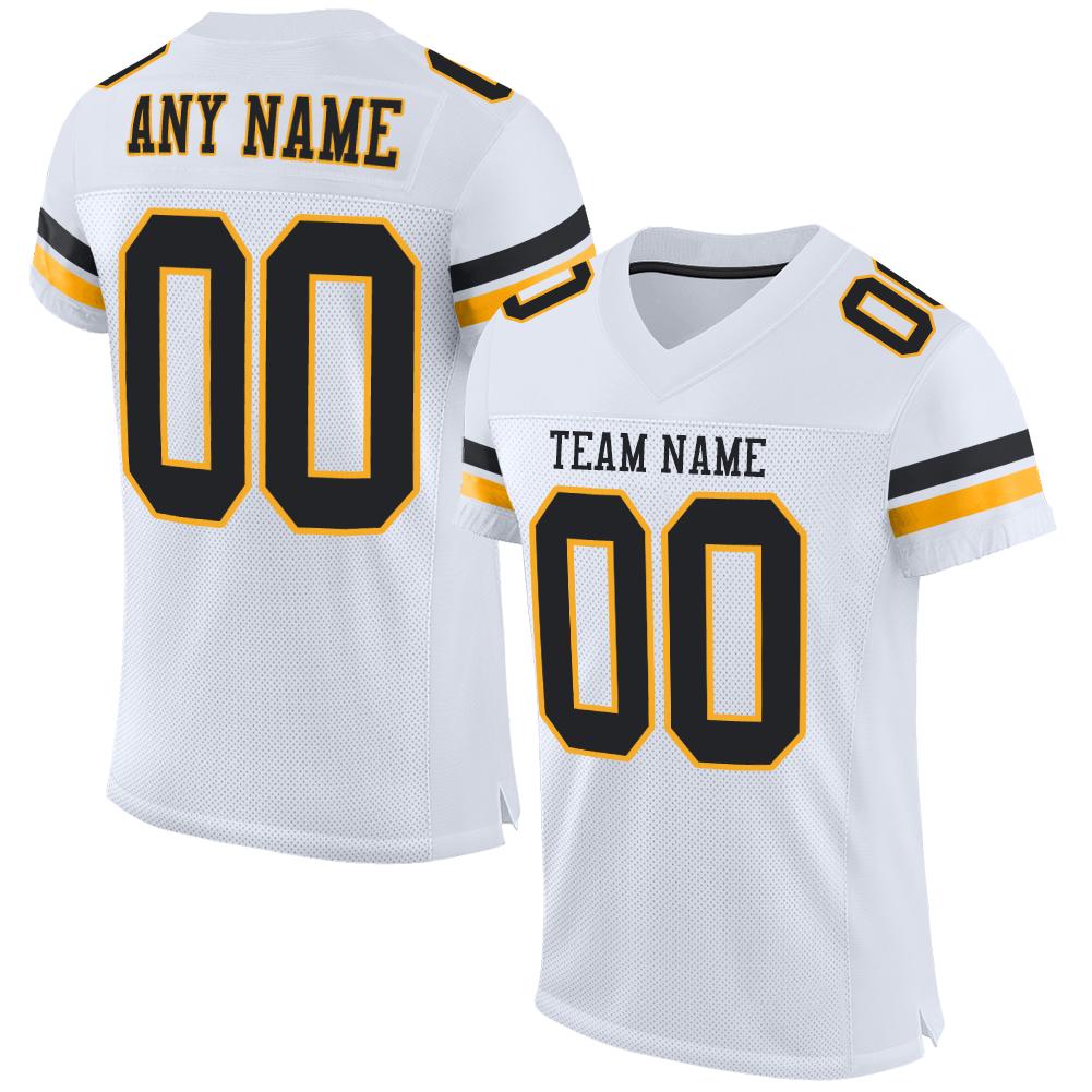 Custom White Black-Gold Mesh Authentic Football Jersey - Main View