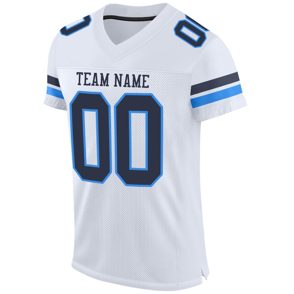 Custom White Navy-Powder Blue Mesh Authentic Football Jersey view 2