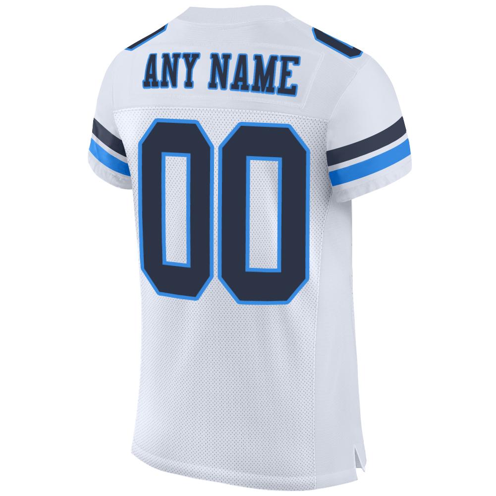 Custom White Navy-Powder Blue Mesh Authentic Football Jersey view 3