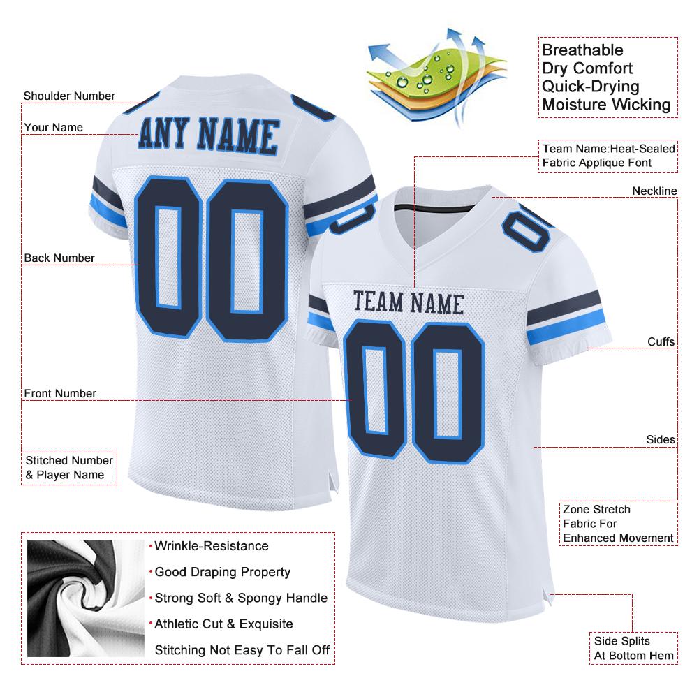 Custom White Navy-Powder Blue Mesh Authentic Football Jersey view 4