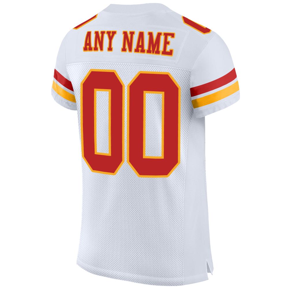 Custom White Scarlet-Gold Mesh Authentic Football Jersey view 3