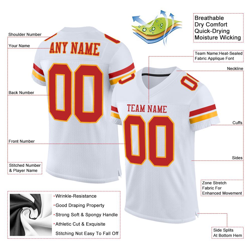 Custom White Scarlet-Gold Mesh Authentic Football Jersey view 4