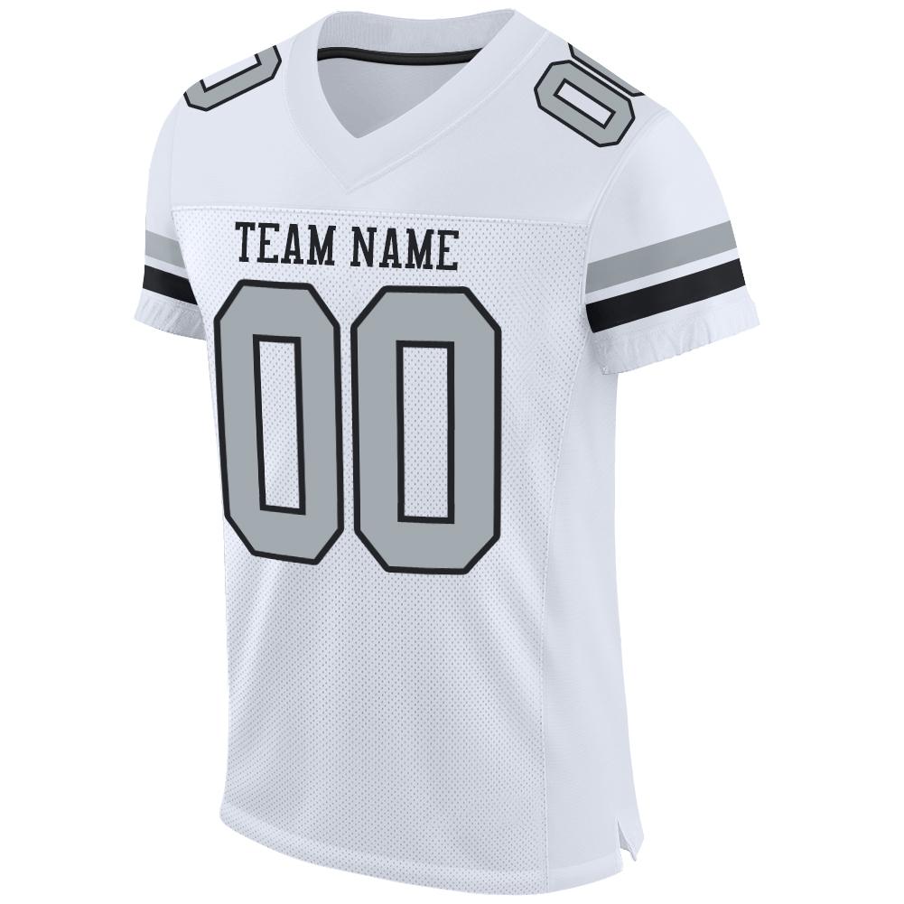 Custom White Silver-Black Mesh Authentic Football Jersey view 2