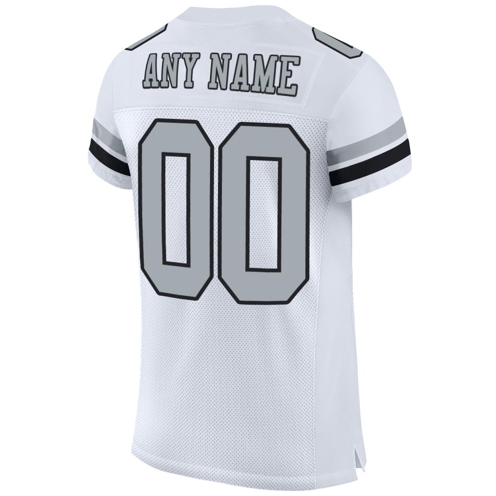 Custom White Silver-Black Mesh Authentic Football Jersey view 3