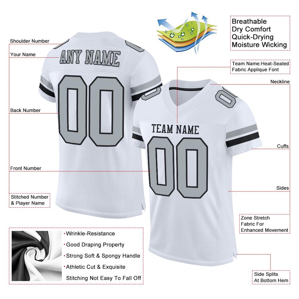 Custom White Silver-Black Mesh Authentic Football Jersey view 4
