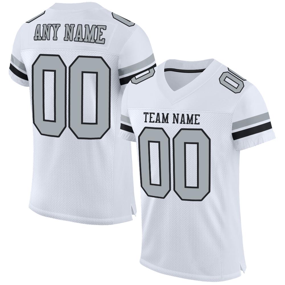 Custom White Silver-Black Mesh Authentic Football Jersey - Main View