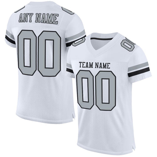 Custom White Silver-Black Mesh Authentic Football Jersey - Main View